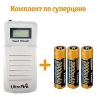 Фото Комплект Fenix Зарядное устройство 2х18650 Ultrafire WF200 + 3 аккумулятора 18650 2900 mAh ARB-L18-2900