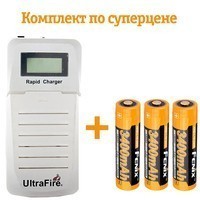 Фото Комплект Fenix Зарядное устройство 2х18650 Ultrafire WF200 + 3 аккумулятора 18650 3400 mAh ARB-L18-3400